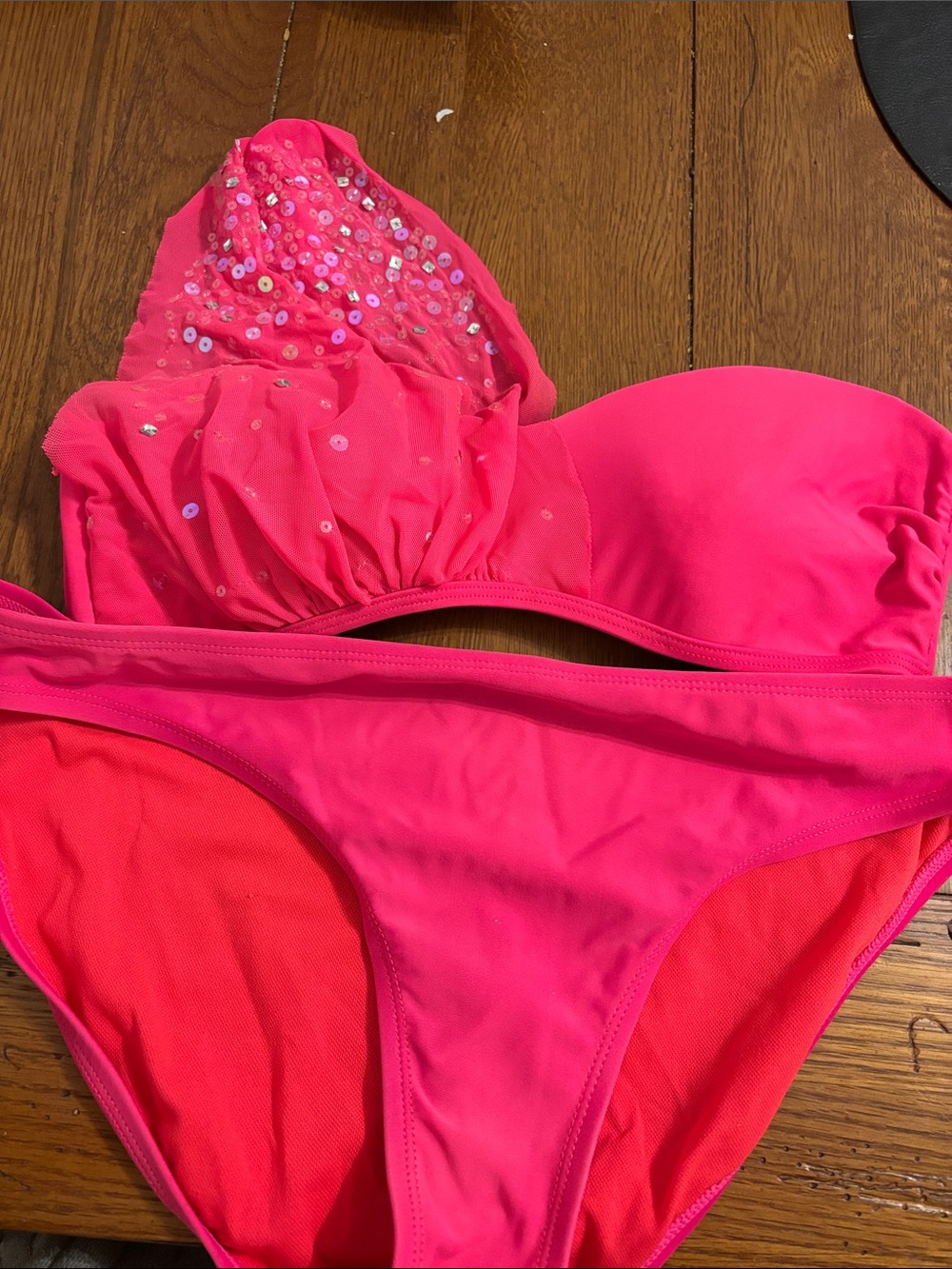 Miss Me Hot Pink Sequin Strapless Bikini Set